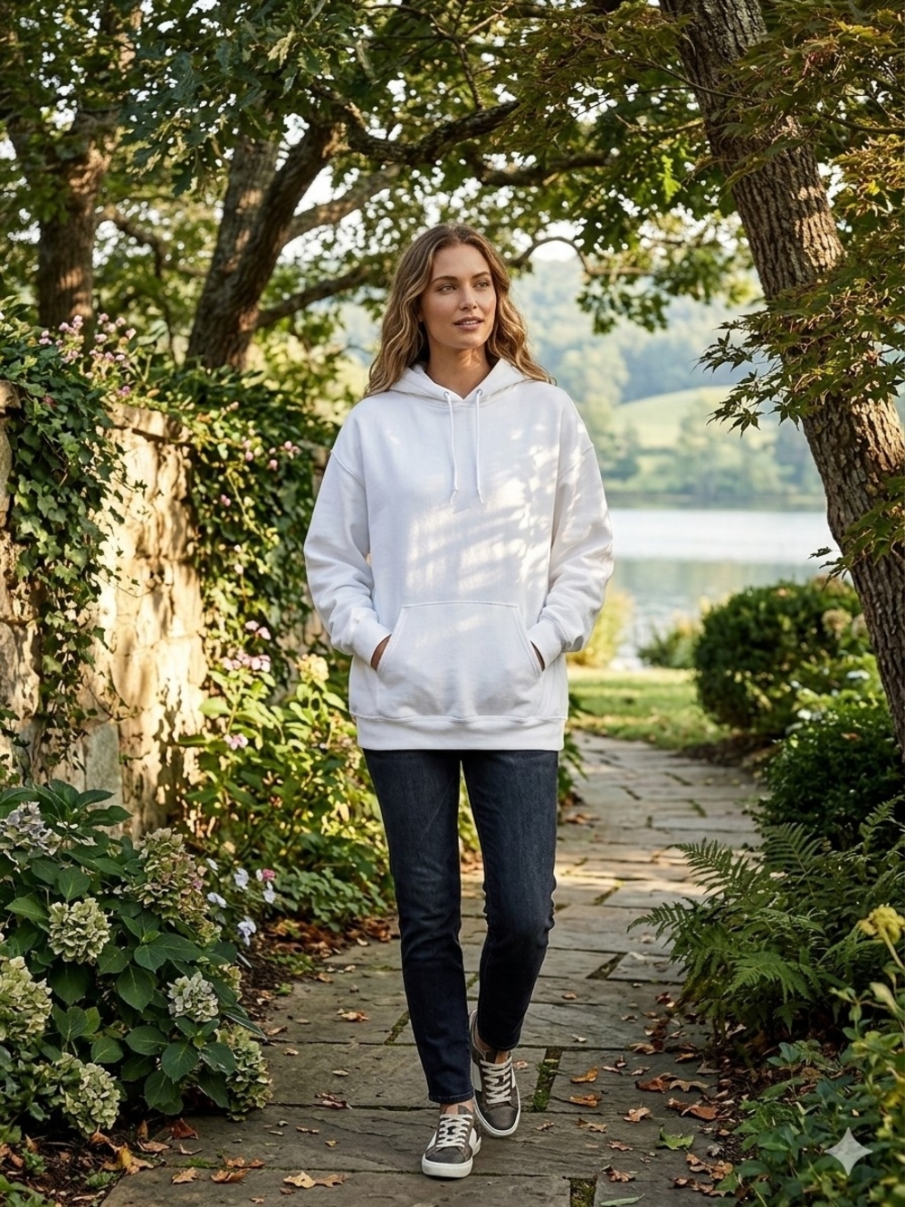 Women's White Pullover Hoodie with Kangaroo Pocket